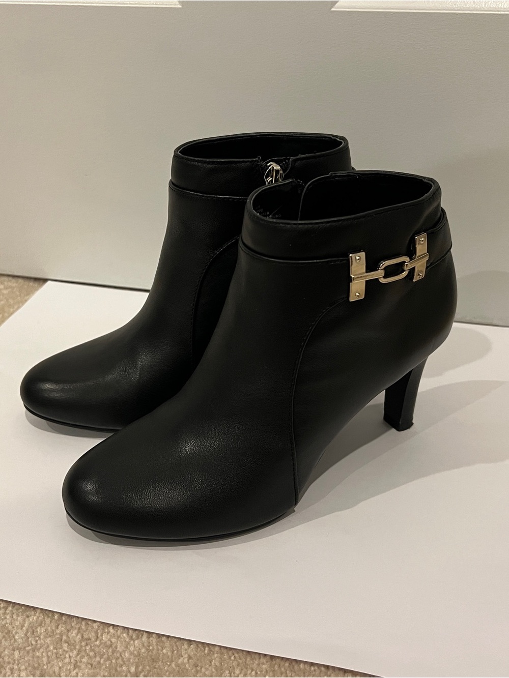 Bandolino Lappo Black Ankle Booties with Gold Horsebit Accent
